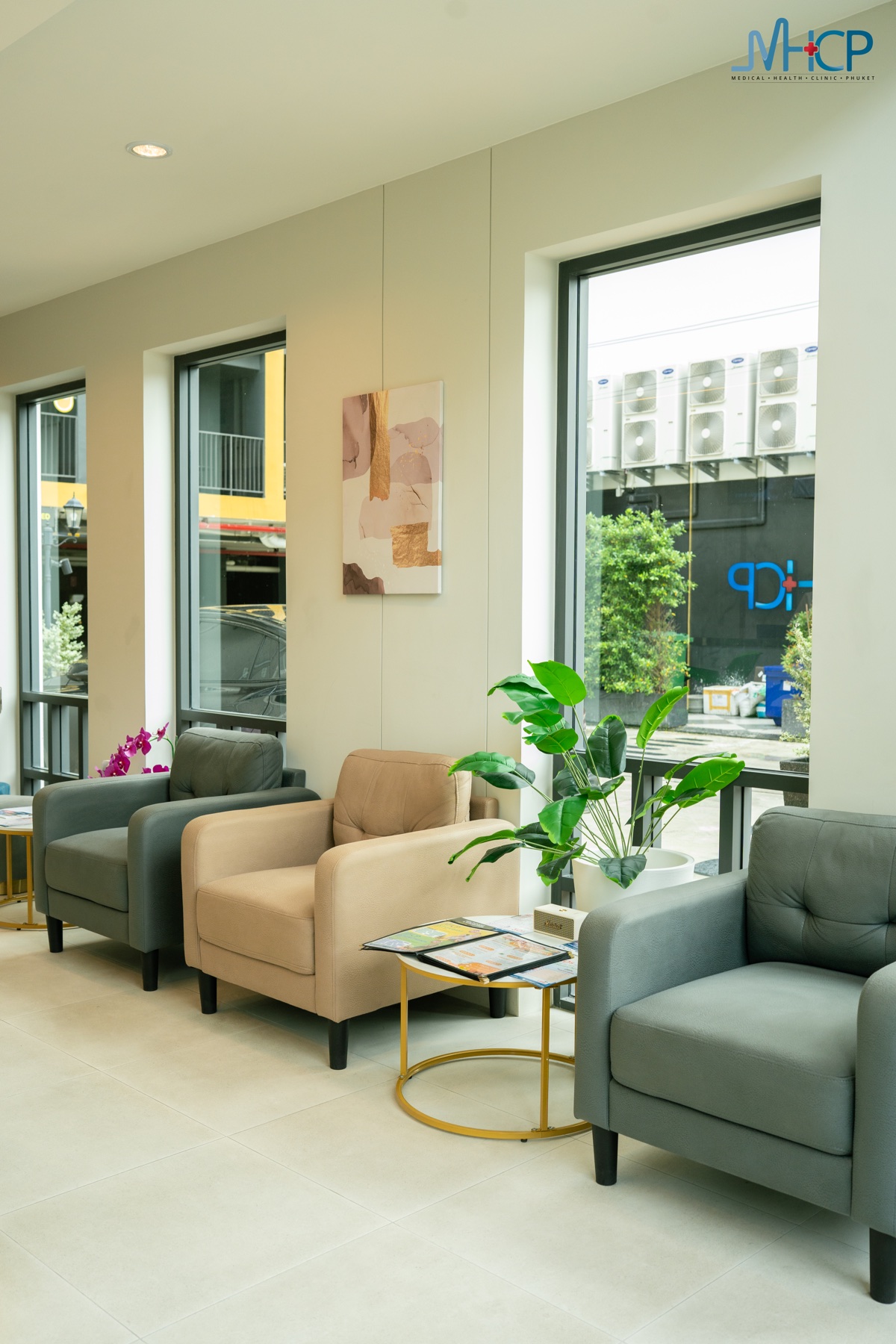 Bright waiting area inside Medical Health Clinic Phuket in Cherngtalay