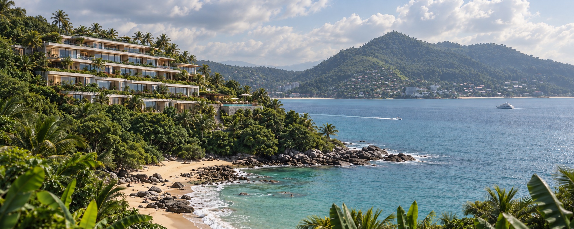 Architectural visualisation of a terraced residence overlooking the Andaman Sea